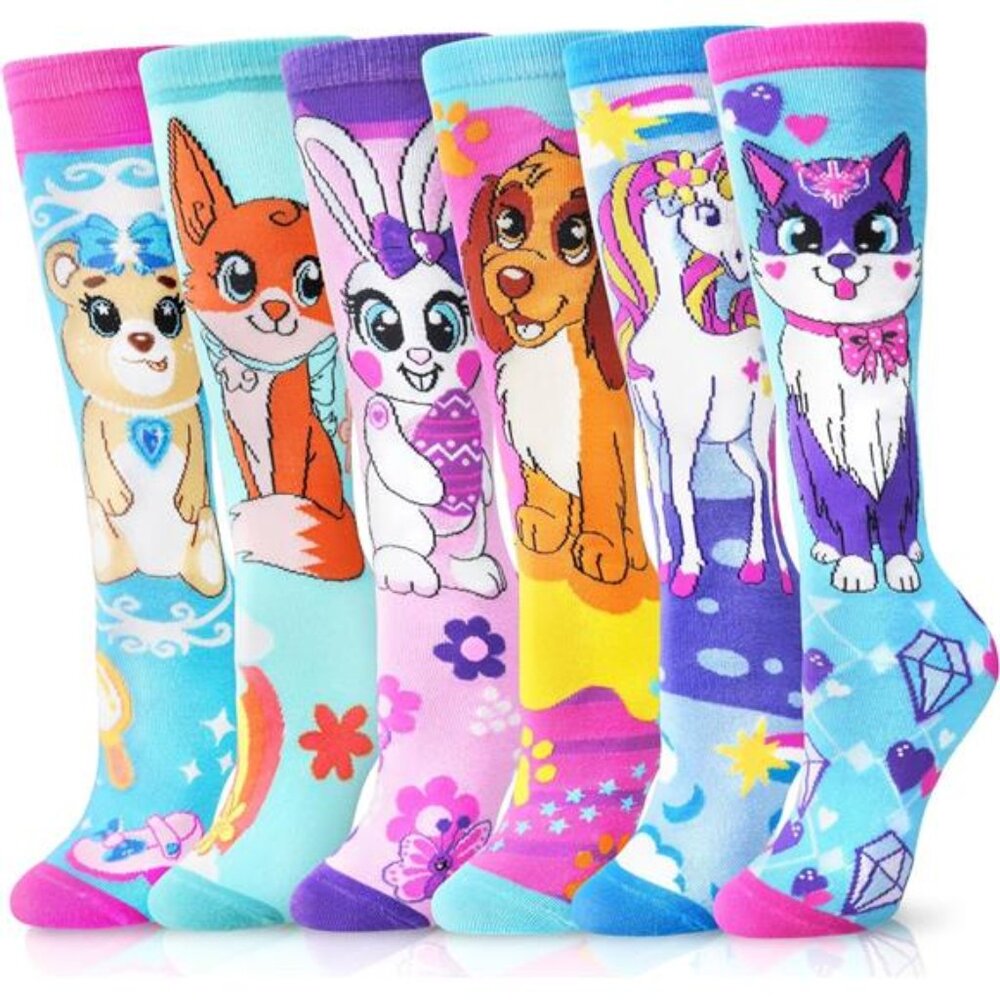 6 Pairs Kids Knee High Socks Funny Crazy Stockings Long Boot Cotton Socks